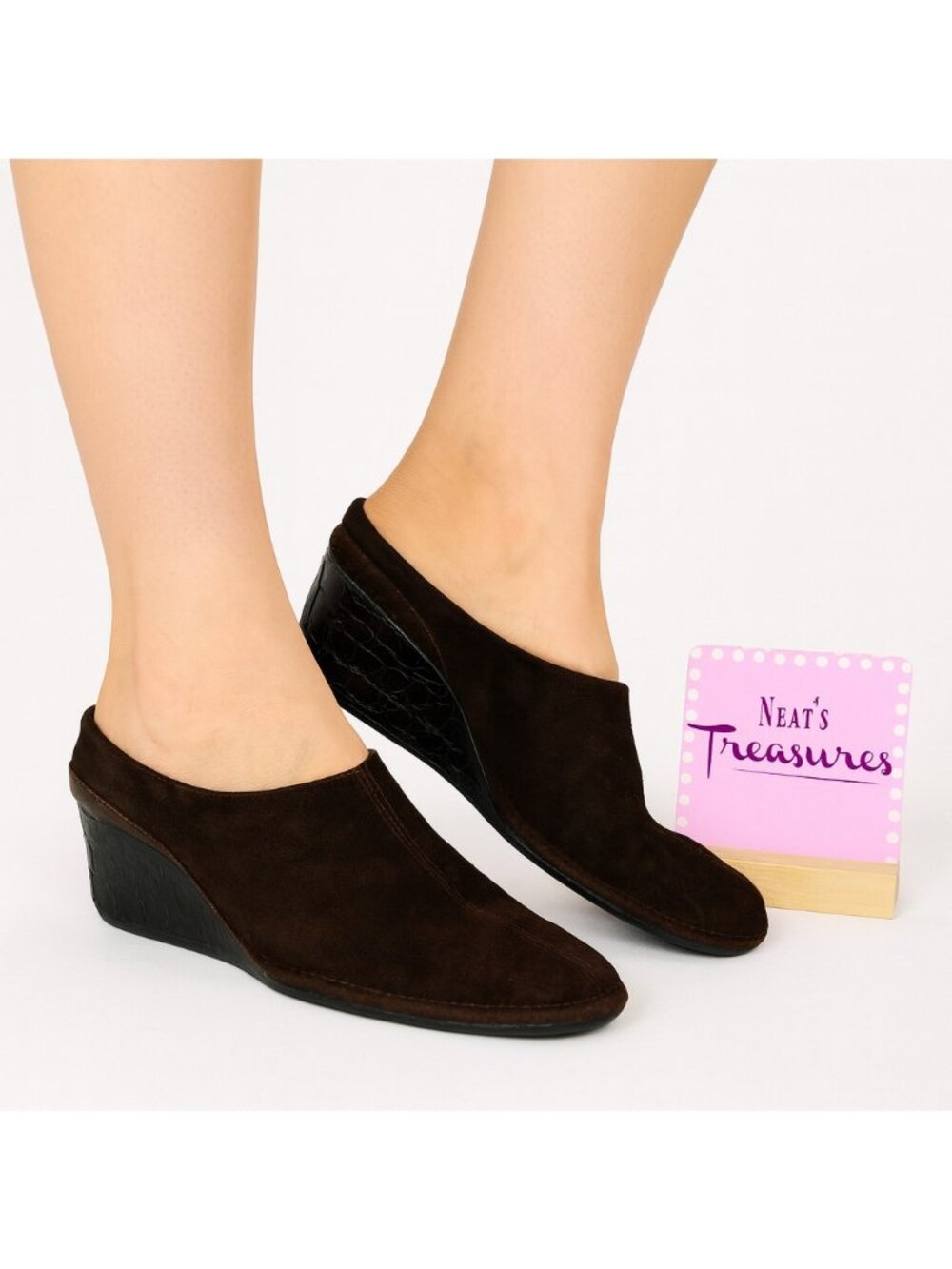 Cole Haan Brazil Women FO1 Brown Leather Suede Slip On Wedge Heel Size 8 B
